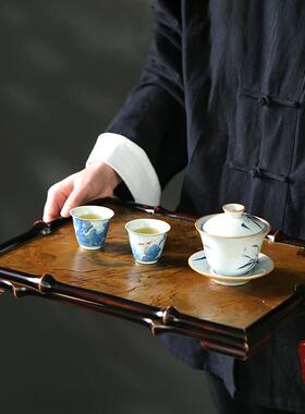 大漆筇竹岩石奉茶盘茶台崖石干泡盘中式茶具覆古托盘壶承茶道配件