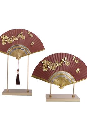 新中式禅意扇形摆件高级感软装客厅玄关茶室宋代美学扇子高档饰品