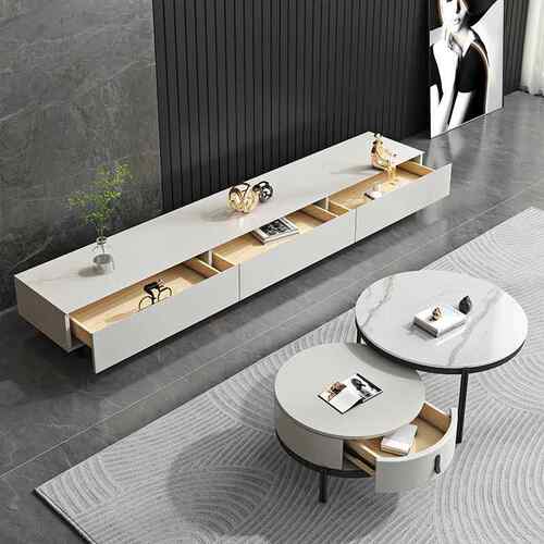 意家式极实木板电岩视柜茶几组合现代D121#简约用高脚墙柜地台简 - 图2