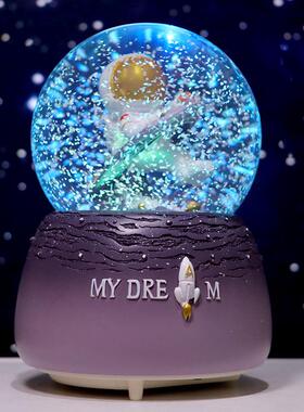 异时空太空人宇航员水晶球音乐盒飘雪发光八音盒桌面装饰礼品摆件