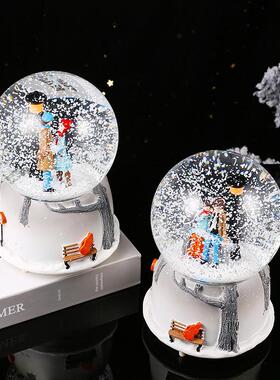 天空之城侣音盒情自动飘雪水乐晶球男女孩生日孩礼1197物树脂桌面