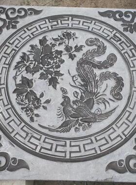 厂家定制石雕壁画玄关影壁墙庭院立体石浮雕古建青石地雕镂空窗花