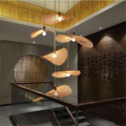 中艺式竹编吊灯茶室楼梯YE471间墅别楼梯组合长吊灯竹灯具竹编工 - 图3