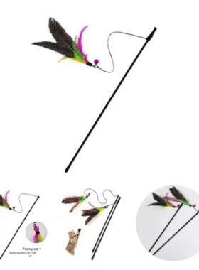 Funny Kitten Cat Teaser Interactive Toy Rod with Bell and Fe