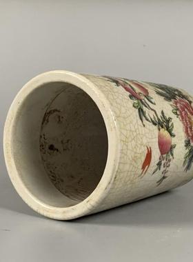 现代仿古玩瓷器收藏 仿大清光绪年制开片粉彩笔筒文房器摆件