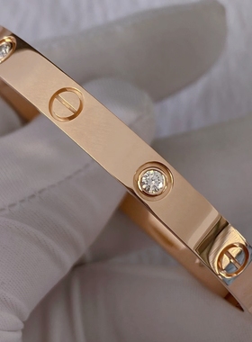 公价9.15万】99新卡地亚经典款玫瑰金四钻手镯正品二手6.1mm