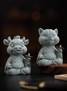 创意青砂石生肖虎年吉祥物茶宠摆件招财老虎家居客厅茶桌面装饰品