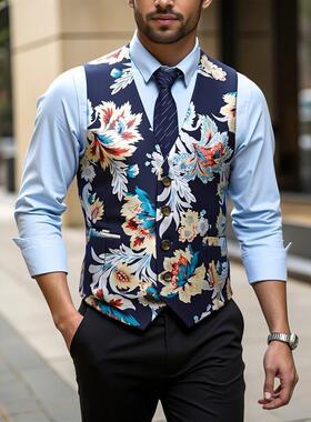 Z 44390 Men's Embroidered Waistcoat 撞色绣花马甲