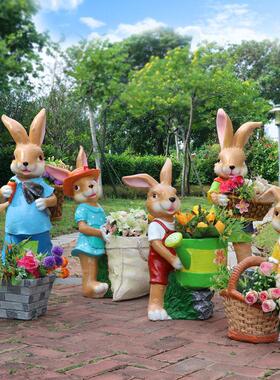 户外卡通兔子动物花盆装饰品花盆花园四合院花园景观雕塑装饰可爱