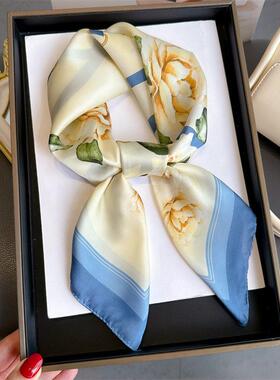 Rose-printed silk scarf 70 imitation silk 玫瑰印花丝巾仿真丝