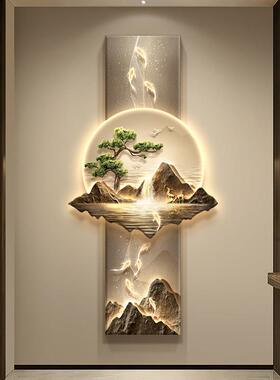 九鱼图新中式玄关装饰画轻奢大气山水走廊尽头挂画入户门客厅壁灯