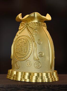 新款直销黄铜存钱罐福袋摆件钱袋子纯铜全黄铜家居客厅装饰品储蓄