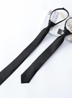 Black Unisex Zipper Ties Retro Silky Narrow Neck Tie Slim Sm