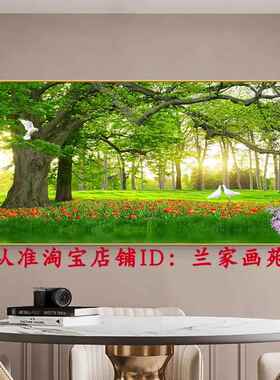 定做客沙厅发墙花鸟树光装饰画树森绿色大树晶景瓷风画阳林林麋鹿
