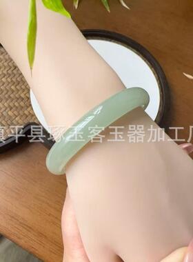 2026A货晴水色新疆东陵玉手镯天然东陵玉湖水绿圆条手镯正圈平安