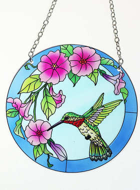 现货创意蜂鸟窗饰圆盘玻璃彩绘挂件装饰橱窗Sunshine Catch