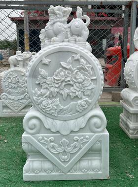 石雕门墩抱鼓石一对汉白玉麒麟门鼓大象貔貅庭院大门两侧石墩摆件