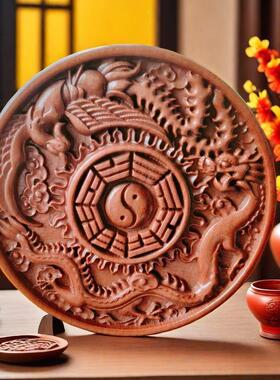 新款桃木龙凤八卦镜图木龙凤呈祥挂件木雕新婚馈赠家居装饰潮流