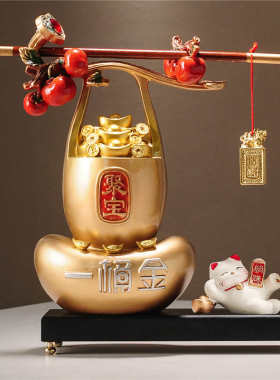 柿酒柜乔迁礼品客厅装饰中式聚财柿聚宝盆称心如意招财开业摆件新