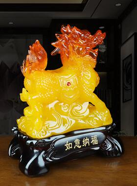 中式如意纳福麒麟摆件办公室客厅酒柜家居装饰品树脂工艺乔迁礼品