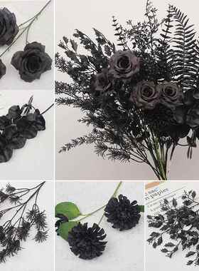 婚庆彷真花黑色系婚礼堂悬吊式天花板路引花花排插花婚庆舞台t台