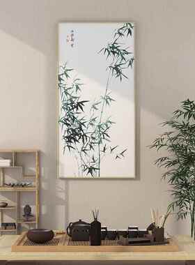 郑板AXJ子桥竹书式画新中装水饰画竹石兰蕙图茶室挂画书房墨书法
