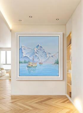 奶油风雪山湖泊风景客厅装饰画白色雪景帆船北欧抽象玄关卧室挂画
