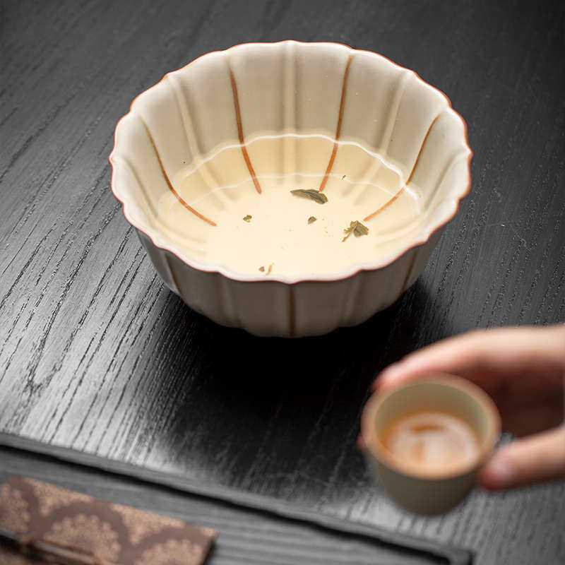 Bean yellow glaze Ru kiln tea wash can nourish Ru porcelain tea set accessories cup washing large tea residue jar water bowl building water teapot