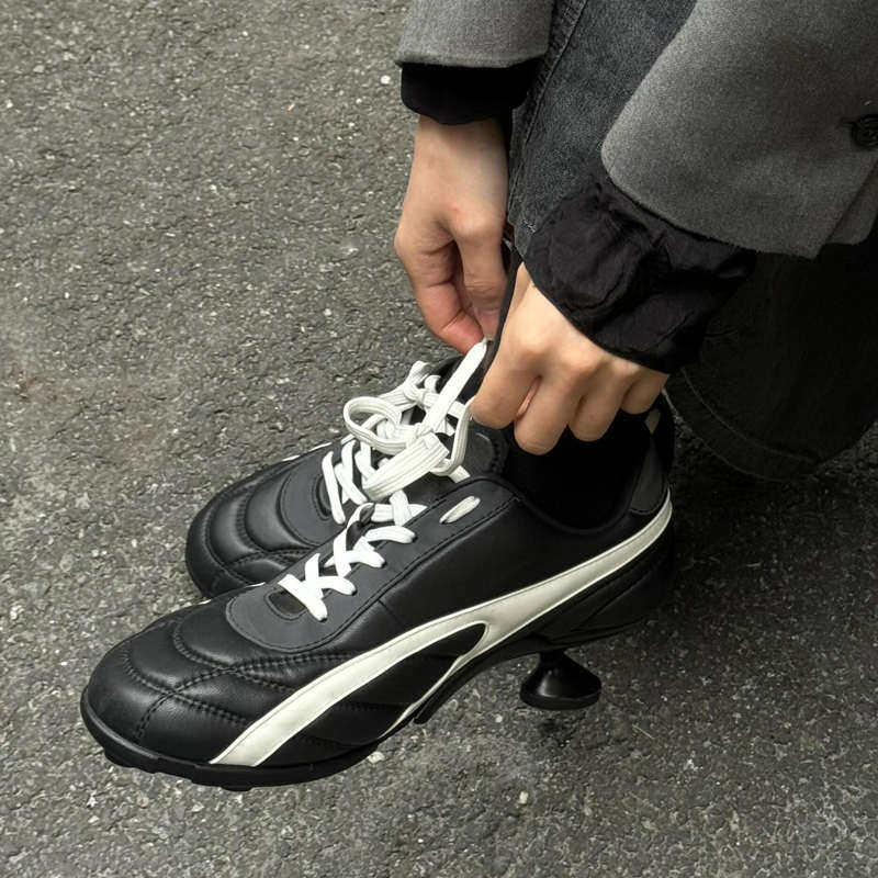 黑色高跟鞋女2025新款休闲透气运动鞋设计感小众深口系带圆头单鞋,淘宝优惠券,粉丝福利购,淘宝优惠卷