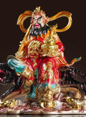 赵公明摆件环保树脂财神赵元帅骑虎像家用供奉武财神佛像彷铜彩绘