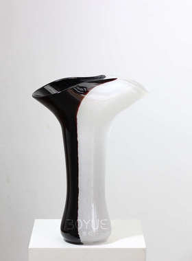 中古风创意水墨拼接大口琉璃花瓶摆件样板间民宿客厅软装花艺饰品