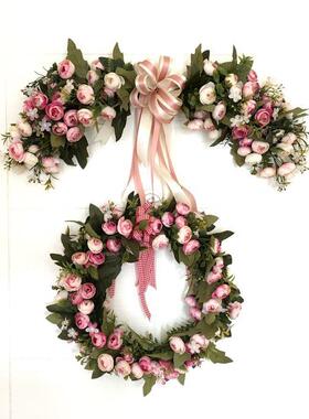 彷真花环挂饰门饰门挂 心形绢花花环门楣花婚礼 彷真花墙圣诞花环