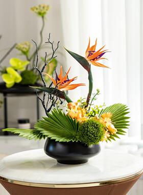 新中式花艺彷真绿色植物盆景样板房客厅样品屋展示中心玄关植物文