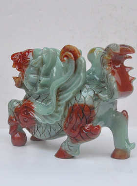 钰程本命年玉器  20CM岫玉飞天麒麟摆件流年五黄二黑摆件