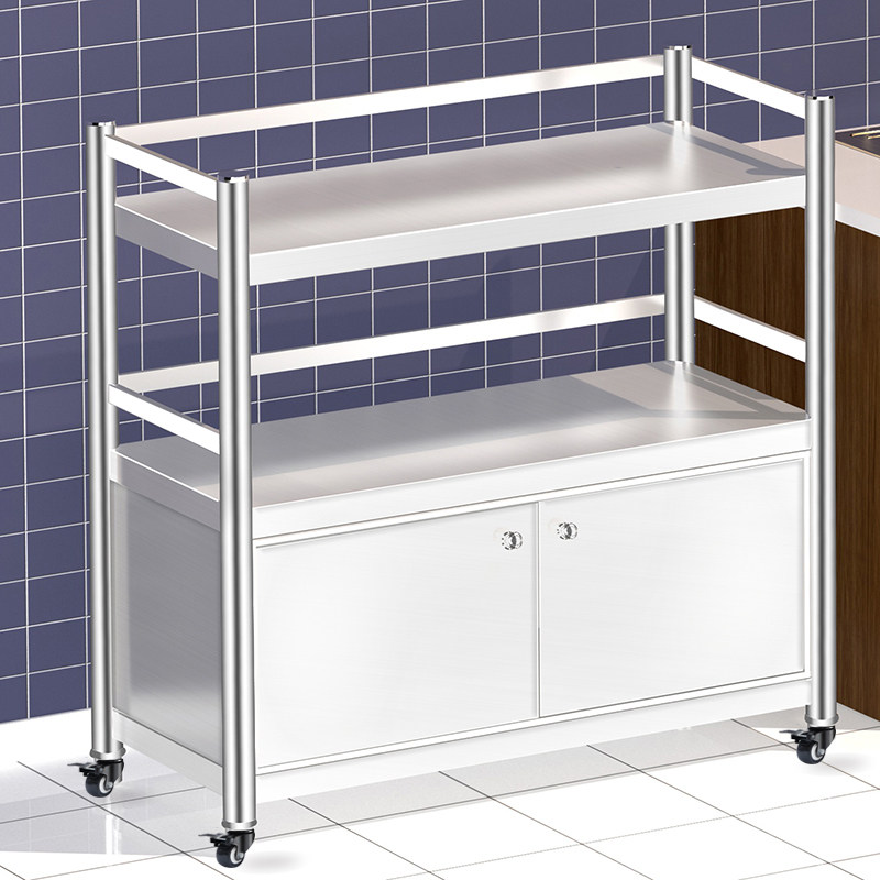 新款不锈钢厨房置物架多层收纳落地储物带门货架柜子可移动橱柜架,淘宝优惠券,粉丝福利购,淘宝优惠卷