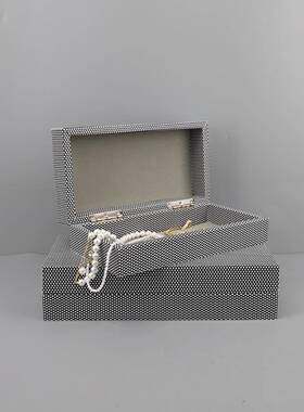 现代简约白色波点木质皮革收纳盒摆件梳妆台卧室玄关酒店家居饰品