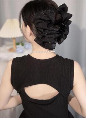 银丝双面泡泡显发量发夹高级感鲨鱼夹后脑勺头饰发卡蝴蝶结抓夹女