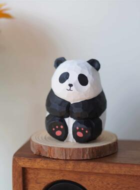 Joe的小作坊/手工木雕熊猫摆件可爱电脑办公桌面装饰车载生日礼物