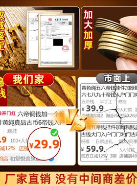 六帝钱黄绳红绳挂件五帝钱中国结铜葫芦客厅大门五黄二黑解决客厅