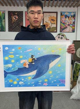 现代卡通儿童房唯美携手海洋餐厅砂岩画E037客厅背景墙装饰画5070