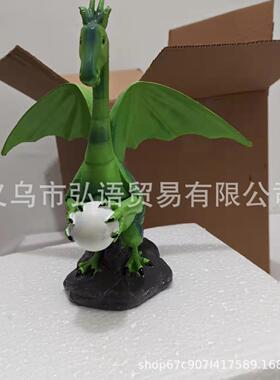 跨境新品树脂创意摆件绿色飞龙抱球雕像园艺桌面家居装饰工艺品