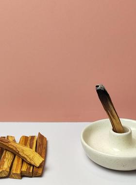 秘鲁圣木烧盘托盘摆件水晶消磁碗白鼠尾草燃烧净化器皿陶瓷烧盘