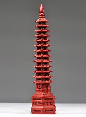 红色木质十三层文昌塔摆件实木雕刻9层13层木质办公室书桌工艺礼