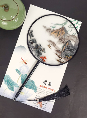双面刺绣团扇中国风扇子学生走秀