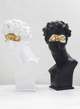 创意小卫眼罩头像金箔面具美术黑金树脂塑白金装饰品书房桌面摆件