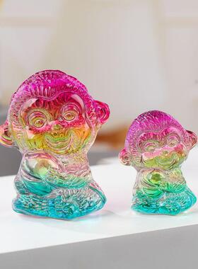 热卖琉璃猴子生肖开业大吉送礼摆件抱桃子家居水晶猴子小摆件