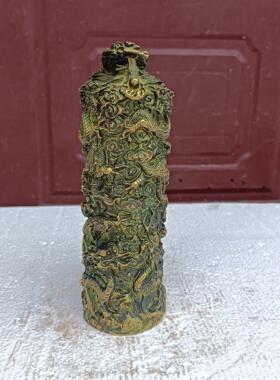 仿青铜龙柱摆设古玩杂项鎏金龙柱家居客厅摆件工艺品