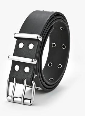 Women Leather Waistband For Jeans 女士双排扣镂空朋克皮带腰带