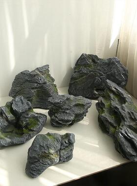 彷真玻璃钢庭院石头摆件 简约风格落地摆件 人造岩石装饰 手工工