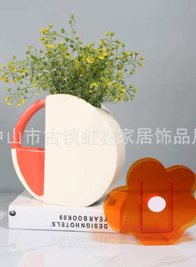 北欧轻奢陶瓷花瓶创意摆件客厅干花插花花器玄关茶几餐桌装饰摆设